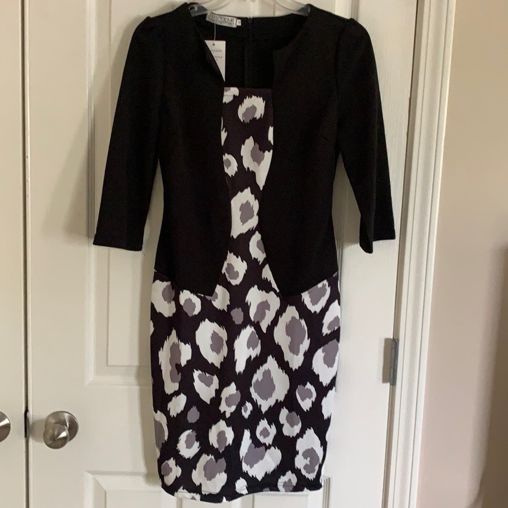 NWT JUSTYLE Black & Gray Faux Jacket Dress